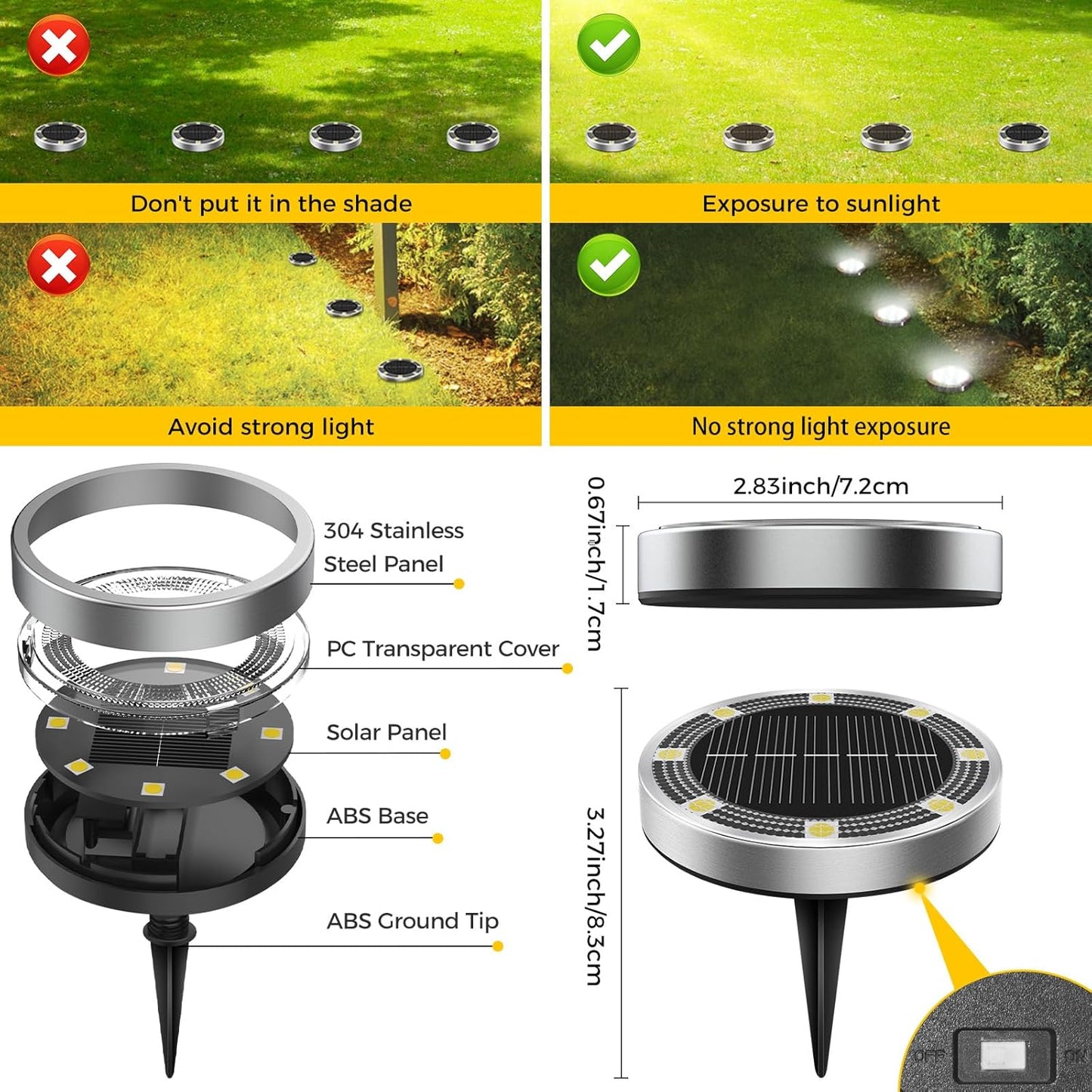 6 Pack Solar Ground Lights Outdoor, 8 LED Mini Flat Solar Disc Lights,