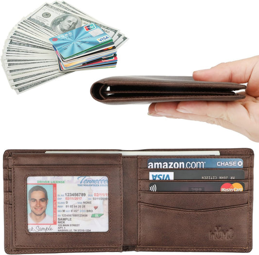 Wallet for Men-Genuine Leather RFID Blocking Bifold Stylish Wallet Wit