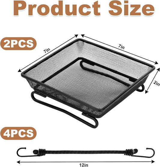 Set of 2 Metal Platform Bird Feeder Tray with 4 Fixed Elastic Rope for Outdoor,7 inch Deck Railing Bird Feeder Tray for Balcony, Backyard,Rust Resistant Design for Wild Birds or Squirrels, Square