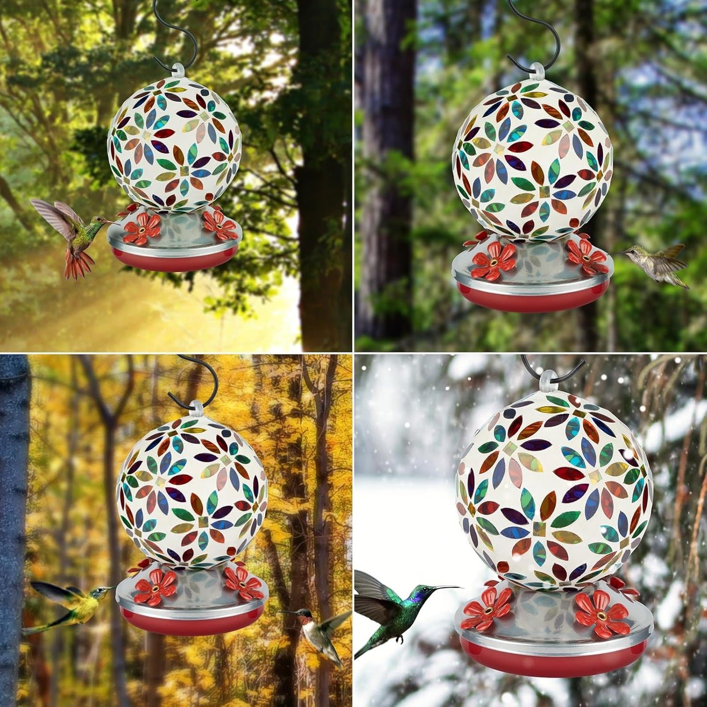 Backyard Expressions Glass Hummingbird Feeder - Multicolor - Hummingbird Feeders for Outdoors Hanging, Hand Blown Glass Hummingbird Feeder