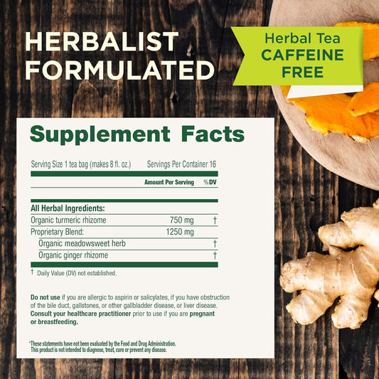 Traditional Medicinals Organic, Turmeric Tea with Ginger & Meadowsweet - Supports Normal Response to Inflammation - Kosher, Non-GMO, Caffeine-Free, Compostable - 16 Tea Bags