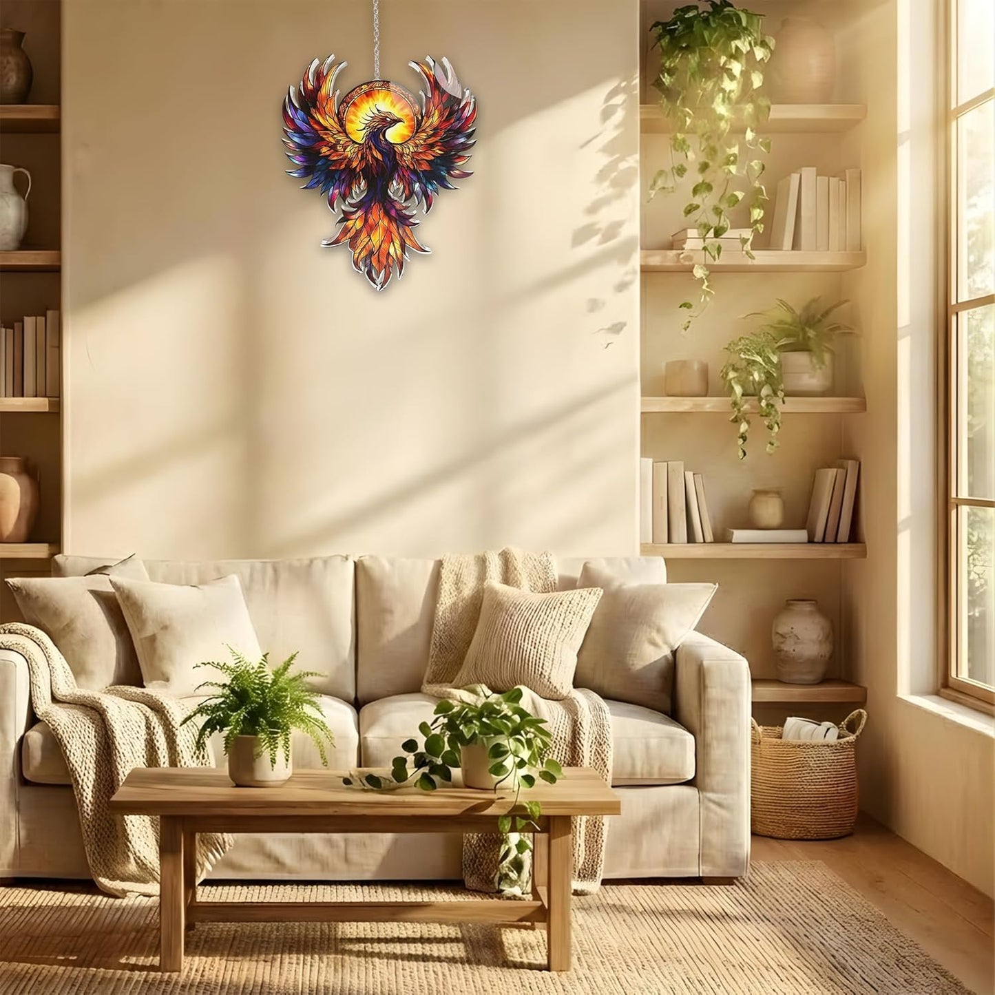 Phoenix Suncatcher Fantasy Red Bird Lover Window Hanging Ornament Acry