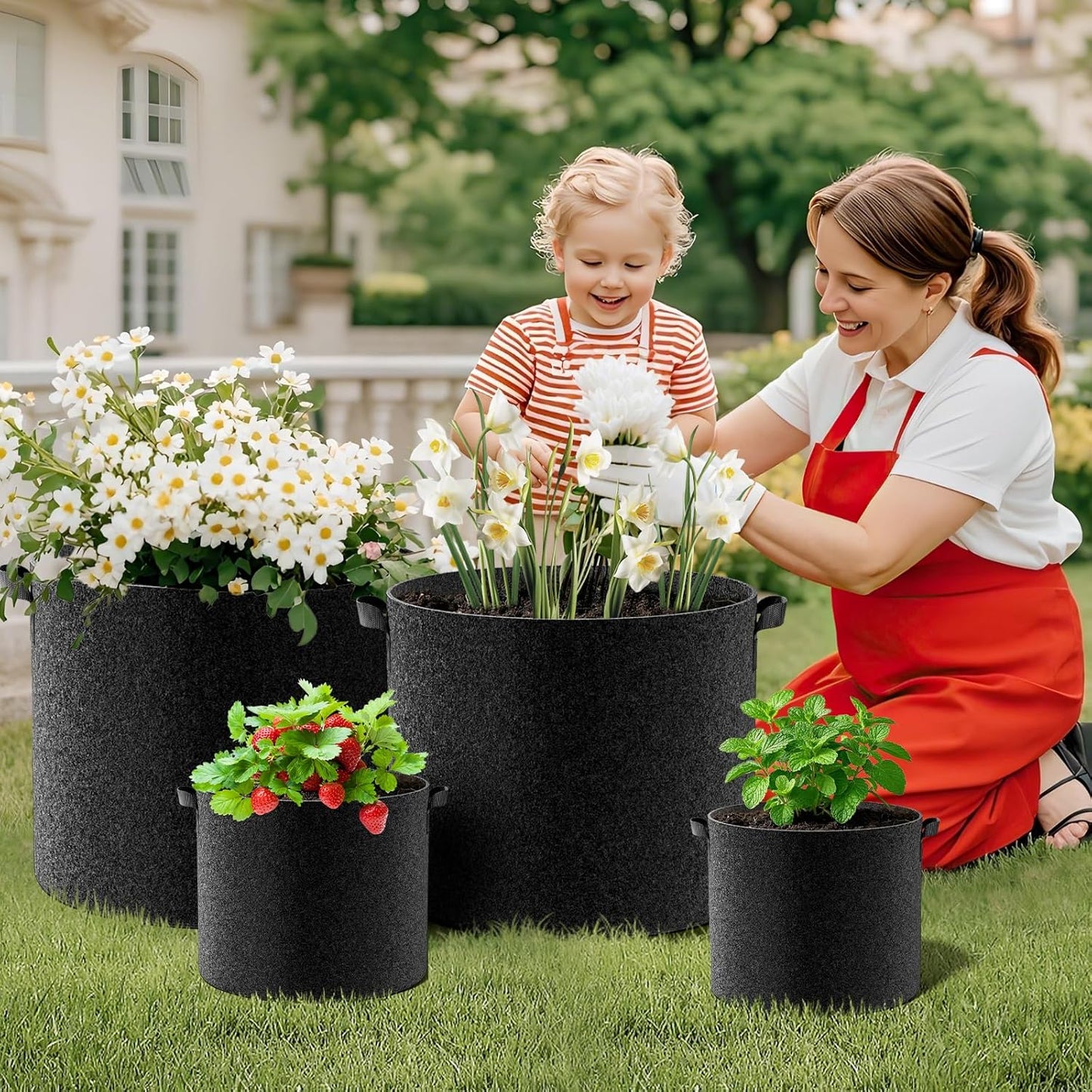 Land Guard 4-Pack Fabric Grow Bags 5 Gallon, Thickened Nonwoven Garden