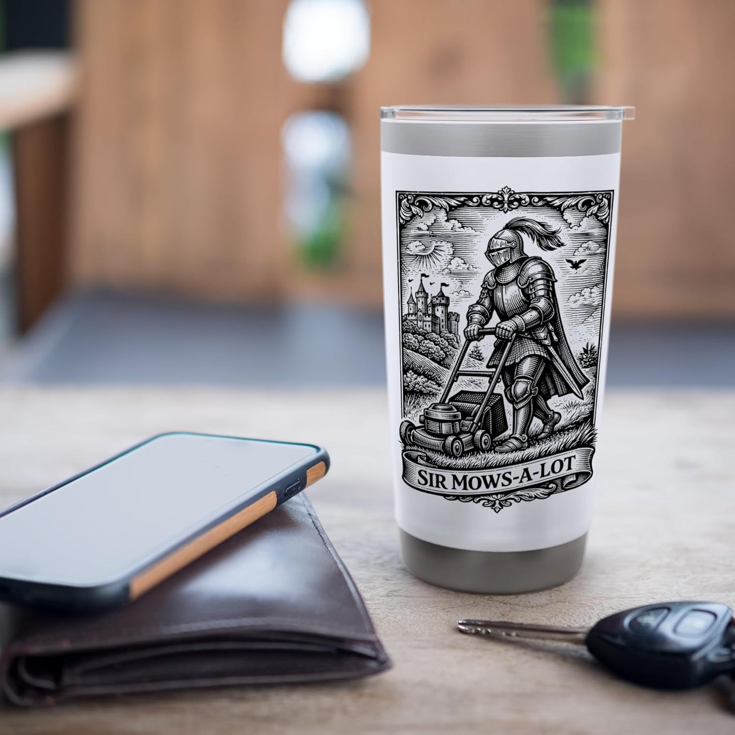 Funny Lawn Care Nut Medieval Knight Mowing Father's Day Stainless Steel Insulated Tumbler