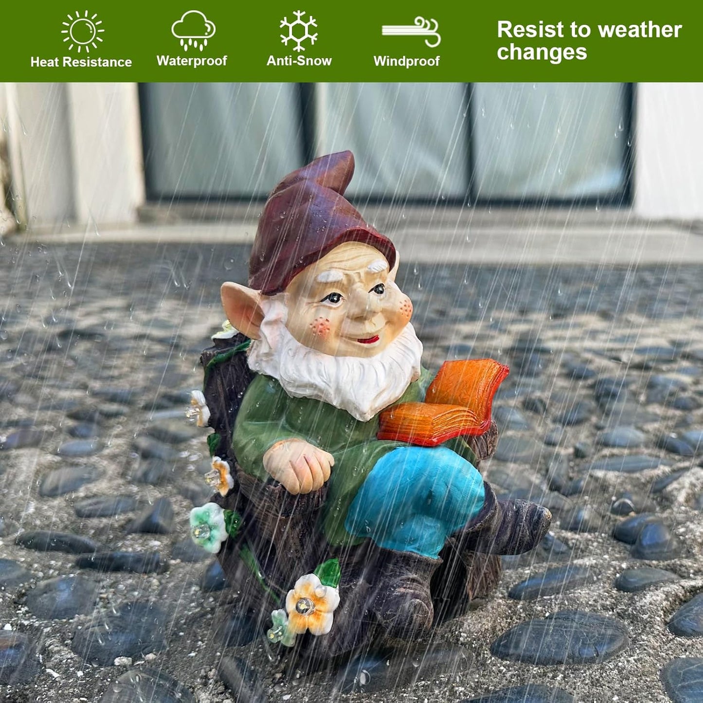 Solar Garden Gnome Statues Outdoor, Fairy Rocking Chair Gnomes Reading Book Succulents Figurines Lights Yard Art Sculpture Home Decor for Outside Patio Balcony Lawn, Unique Loved One Gifts for Mom