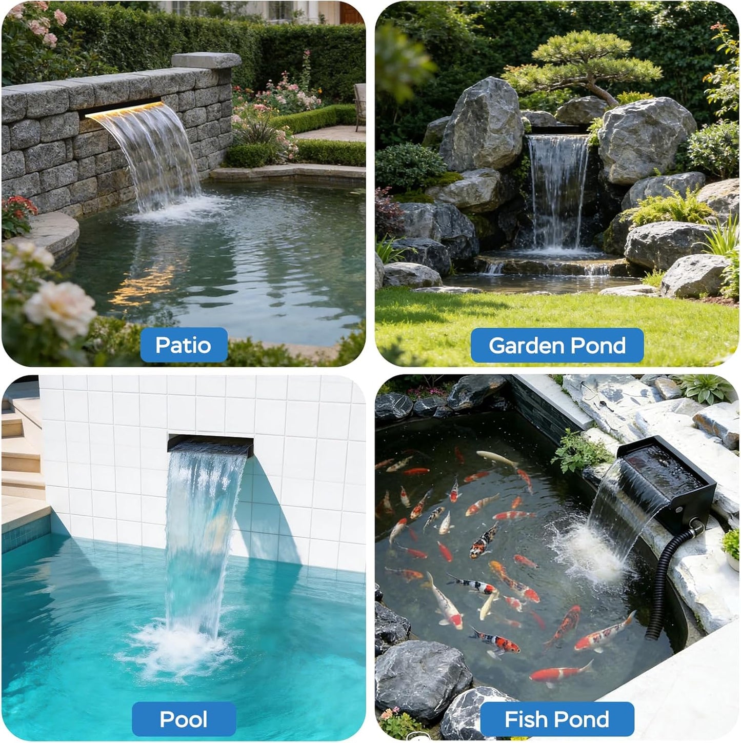 Pond Waterfall Spillway Kit, 12" Stainless Steel Spillway with Remote