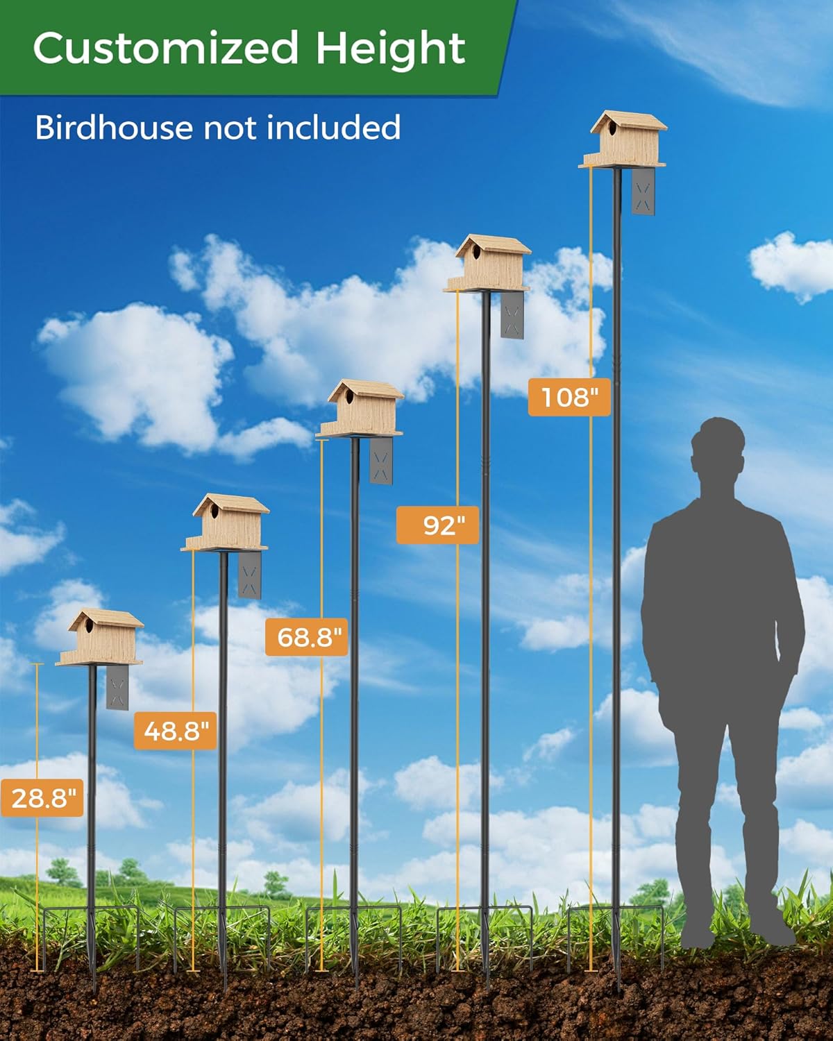 Bird Feeder Pole, 108 inch Bird Feeder Stand Station with Squirrel Pro