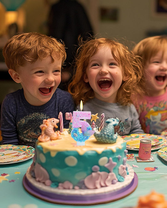 인어 테마 생일 양초, 숫자 5 여아용 글리터 생일 파티 용품, 기념일 파티 장식, 7.3cm(2.8인치) 케이크 토퍼 장식 (인어 테마, 숫자 5)