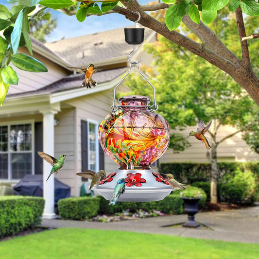 BOLITE Hummingbird Feeder, Hand Blown Glass Hummingbird Feeders for Ou