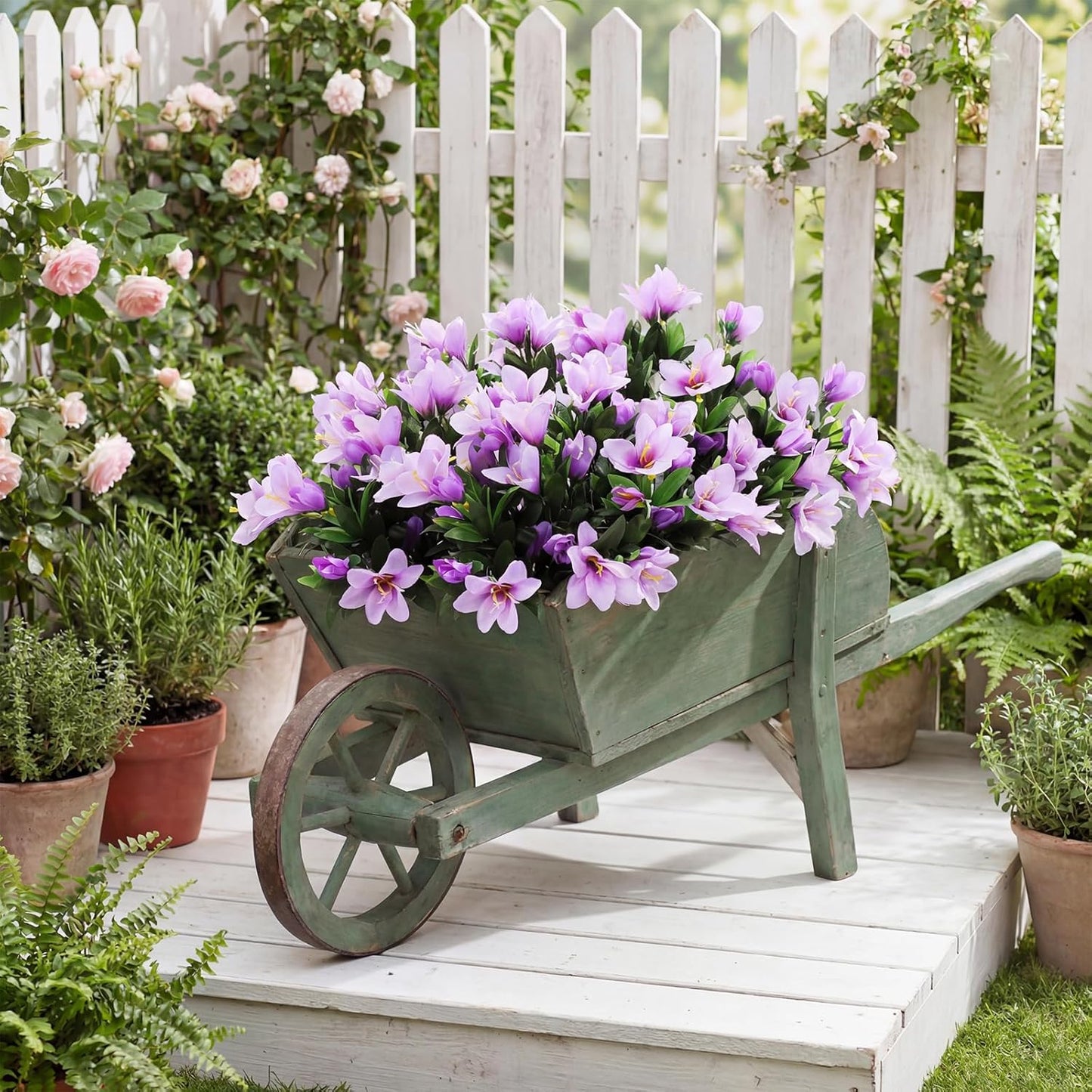 6 Bundles Artificial Azalea Flowers Spring Outdoors Decoration UV Resistant Realistic Fake Silk Azalea Flower for Outside Planters Garden Porch Window Home Flowerpot Decoration(Light Purple)