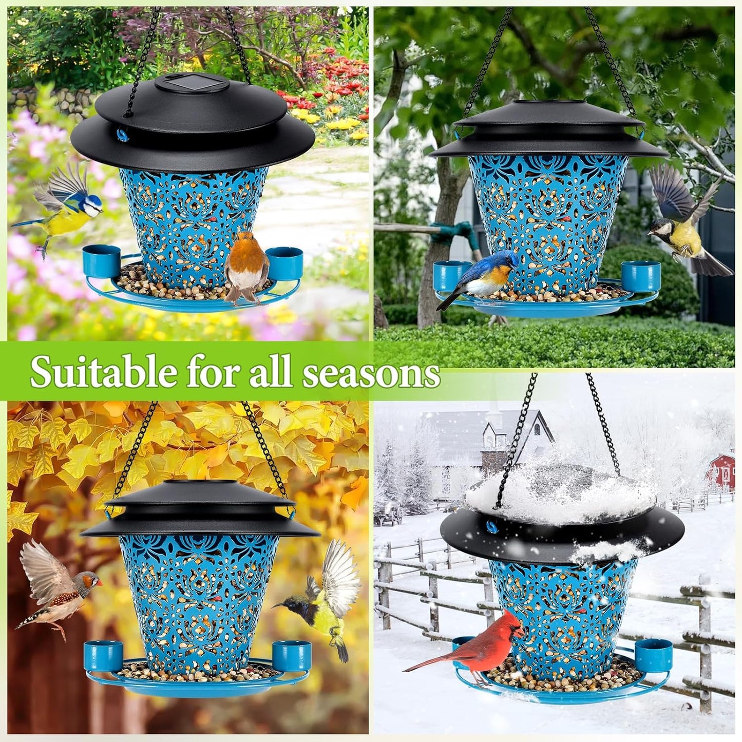 Solar Bird Feeders for Outside Hanging Metal Wild Bird Feeder Solar La