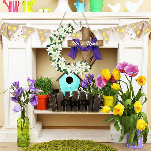 He is Risen Easter Decoration Wooden Wreaths for Front Door Sign Cross
