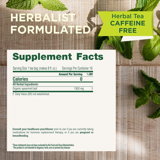Traditional Medicinals Organic, Spearmint Tea - Supports Everyday Wellness, Healthy & Refreshing - Kosher, Non-GMO, Caffeine-Free, Compostable - 16 Tea Bags