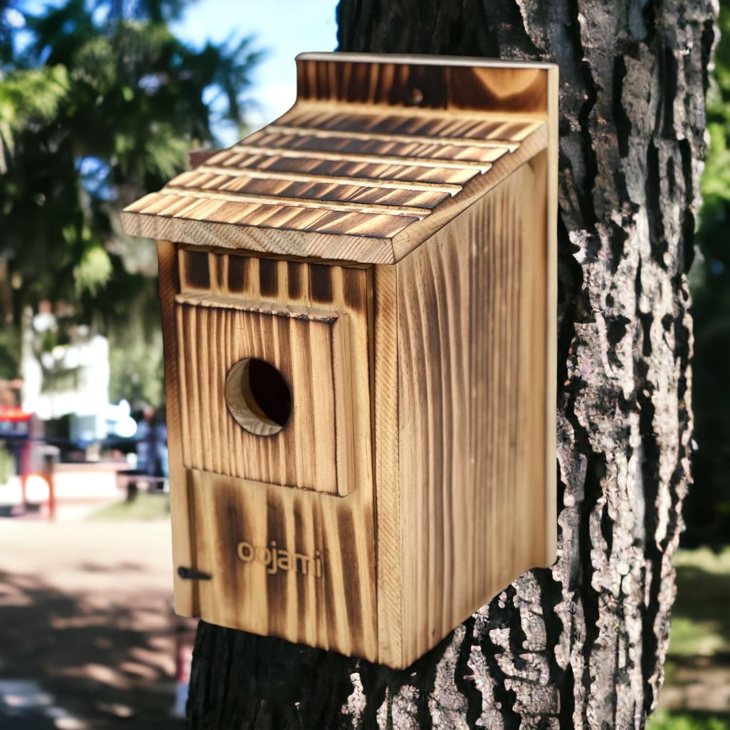 Outdoor Bird House for Bluebird, Finch, Wren, Chickadee, Tree Swallow, Wild Birds, Woodpecker, Easy-to-Open Nesting Box (Brown)