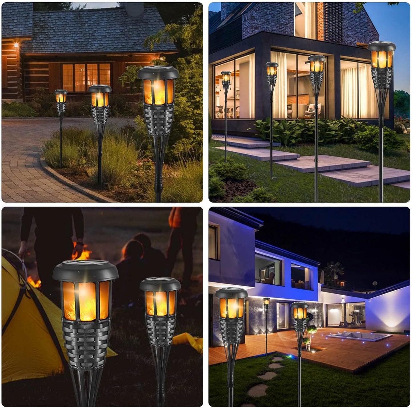 Flickering Flames Torch Solar Lights Handmade Bamboo Outside Flame Lighting Waterproof for Path, Garden, Outdoor Decoration