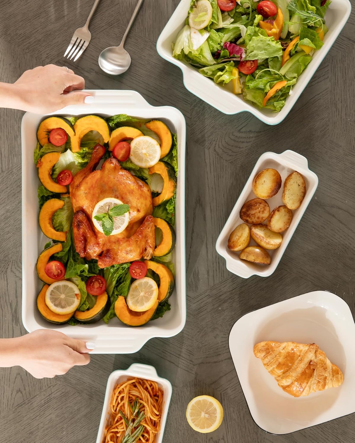 Sweejar Ceramic Bakeware Set of 4, Casserole Dishes for Oven, Rectangu