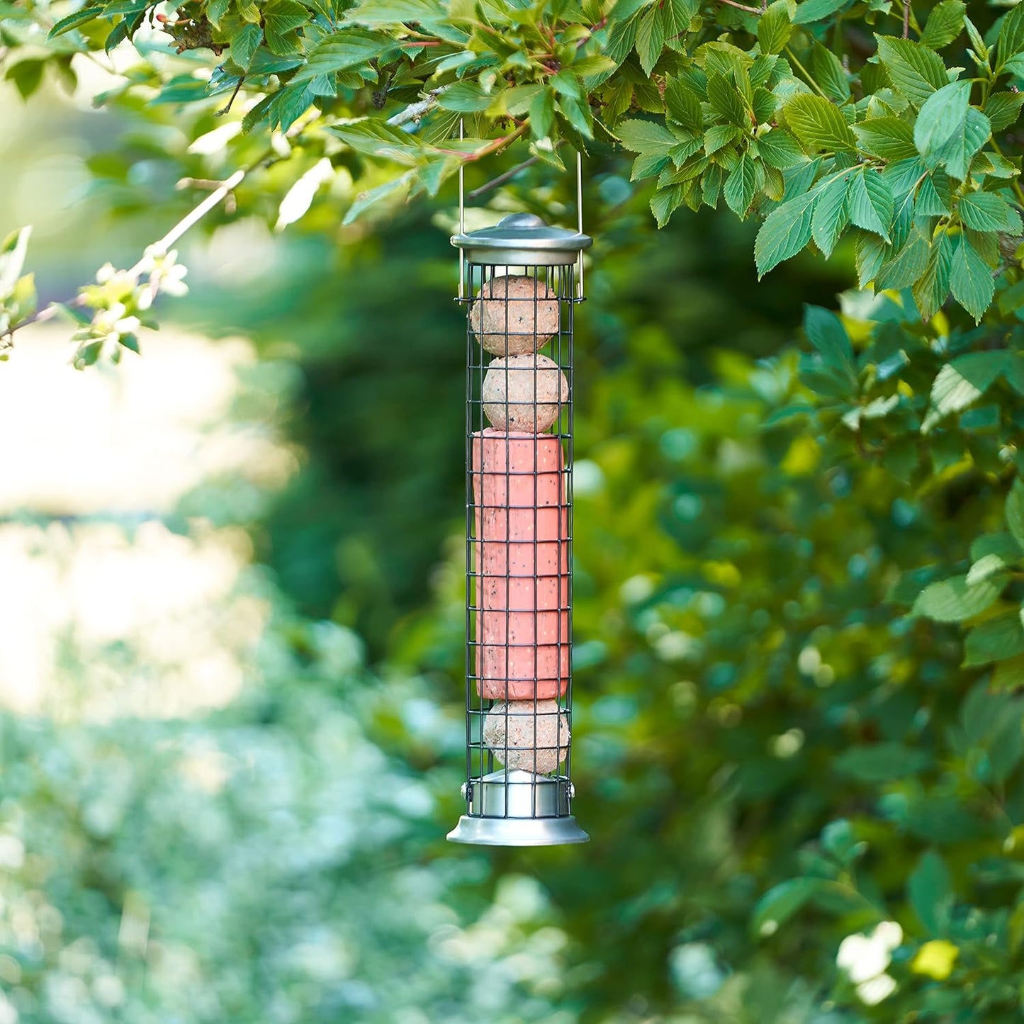 Steel Plated Die Cast Wild Bird Suet Roll & Fat Ball Hard-Wearing Hanging Feeder - 40Cm