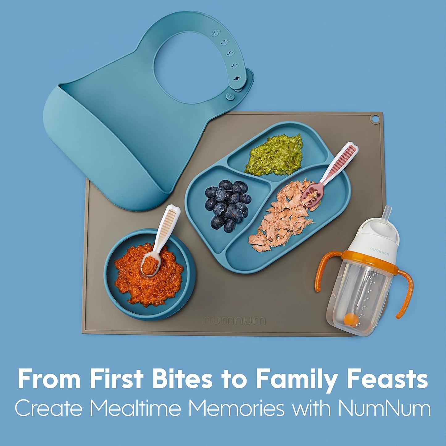 NumNum Baby Spoons Set, Baby Essentials Pre-Spoon GOOtensils for 6+ Months, First Stage Self-Feeding Spoons for Baby Led Weaning (BLW), Silicone Toddler Utensils, BPA-Free, 2 Pack Beige/Mauve