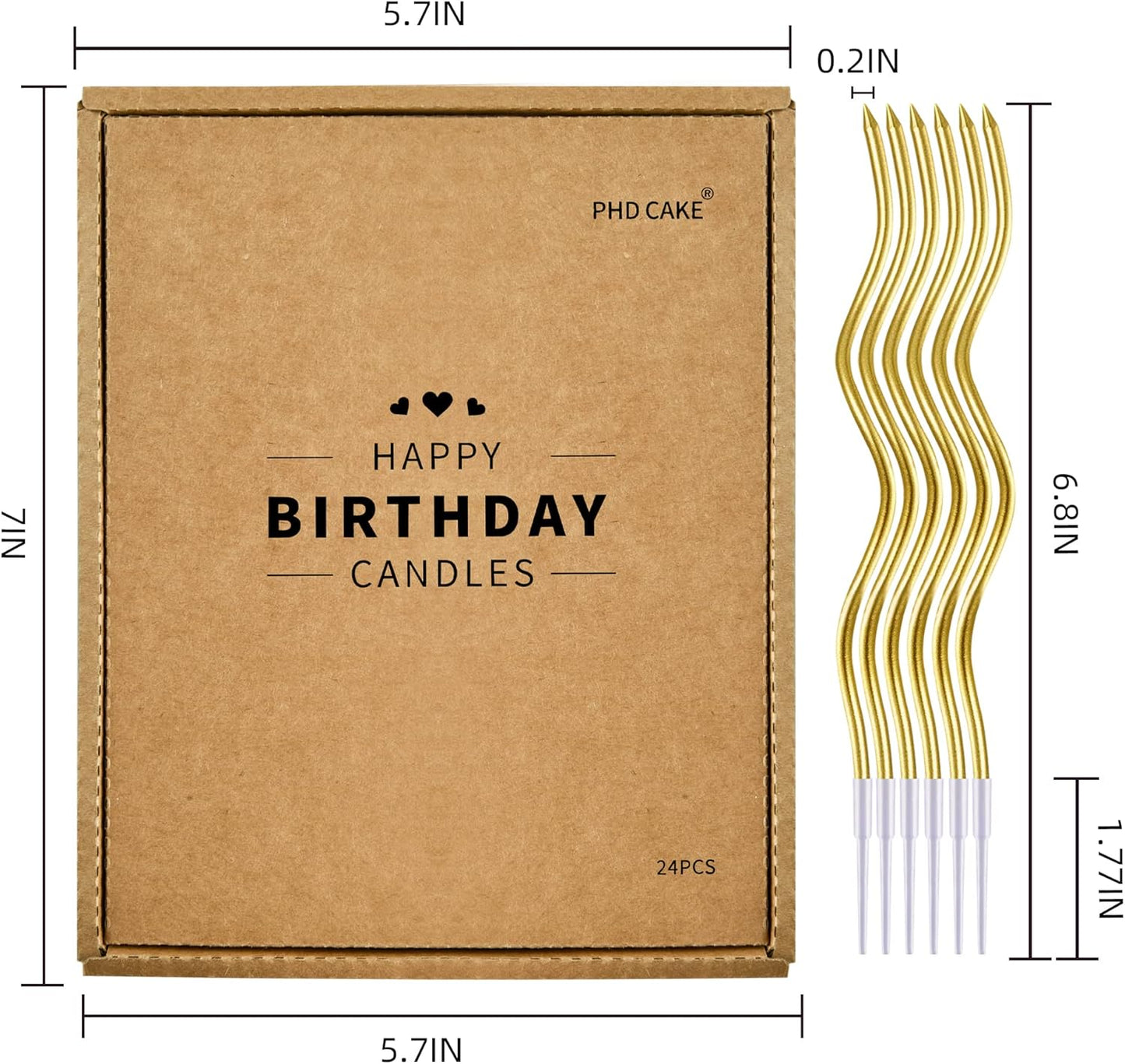 PHD CAKE 24-Count Gold Spiral Long Thin Metallic Birthday Candles, Cak