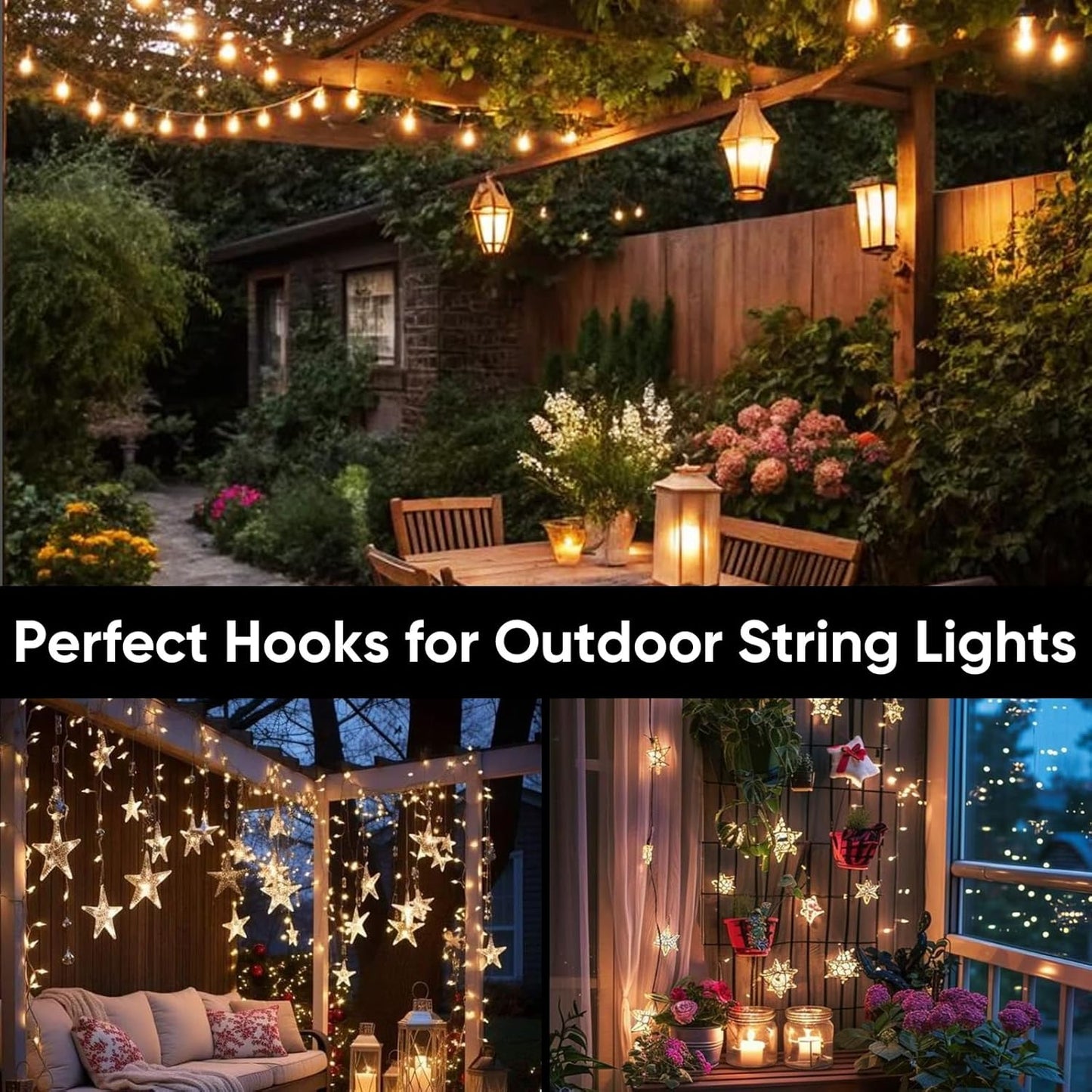 Outdoor Garden Lights Hooks 25-Pcs: Waterproof UV-Resistant Light Clips with Adhesive Strips for Spring Summer Wedding Party String Lights - No Damage, Tools-Free Sticky Clip for Holiday Patio Decor