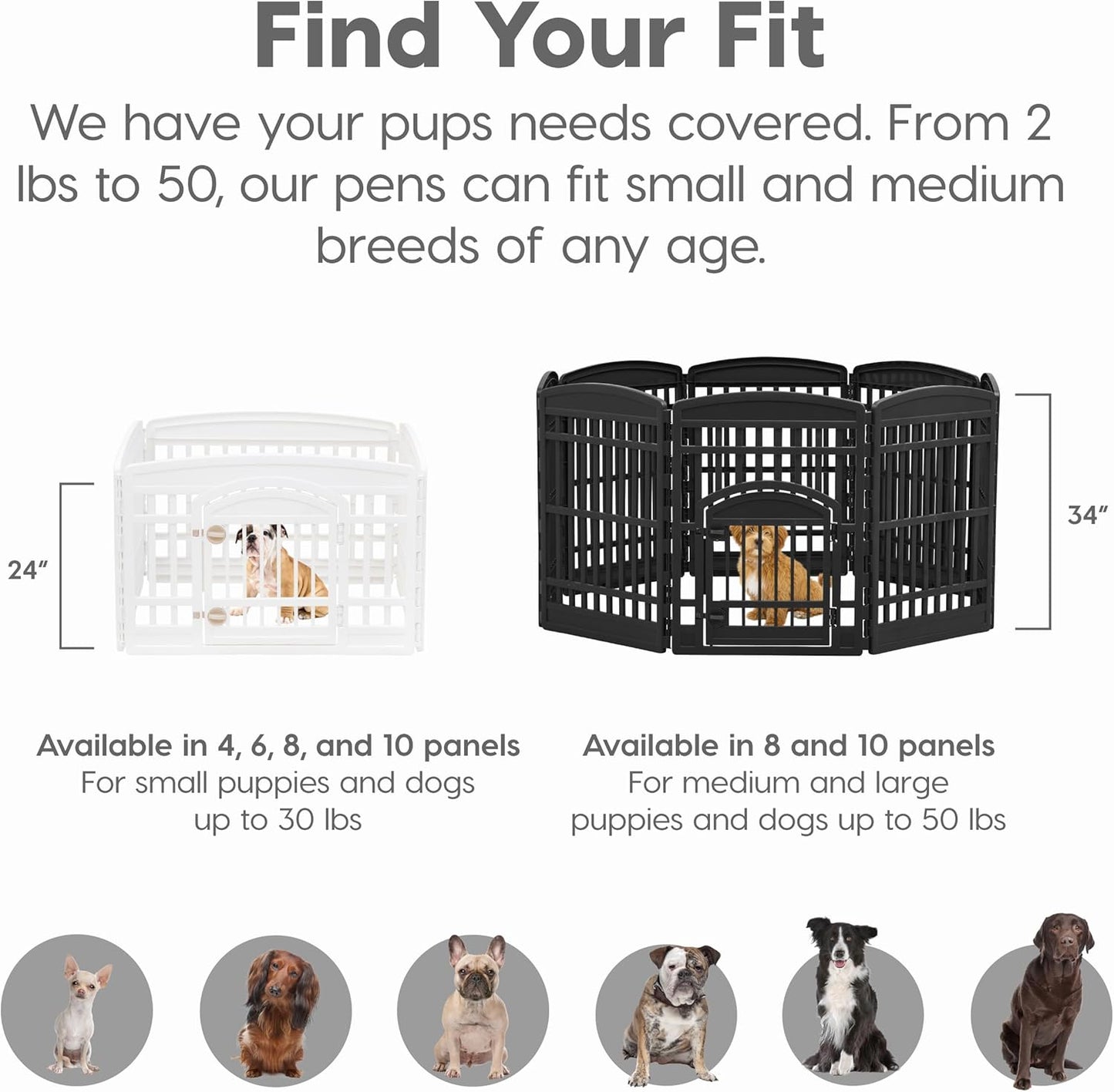 IRIS USA 24" Dog Playpen 4-Panel Pet Exercise Pen with Door Gate 35 x
