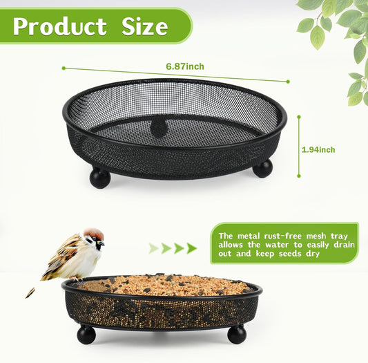 4 Pcs 7 Inch Metal Ground Bird Feeder Tray with Mesh Platform for Outdoor Wild Birds and Squirrels Featuring Rust Resistant Design for Garden Yard and Patio Use (Round)