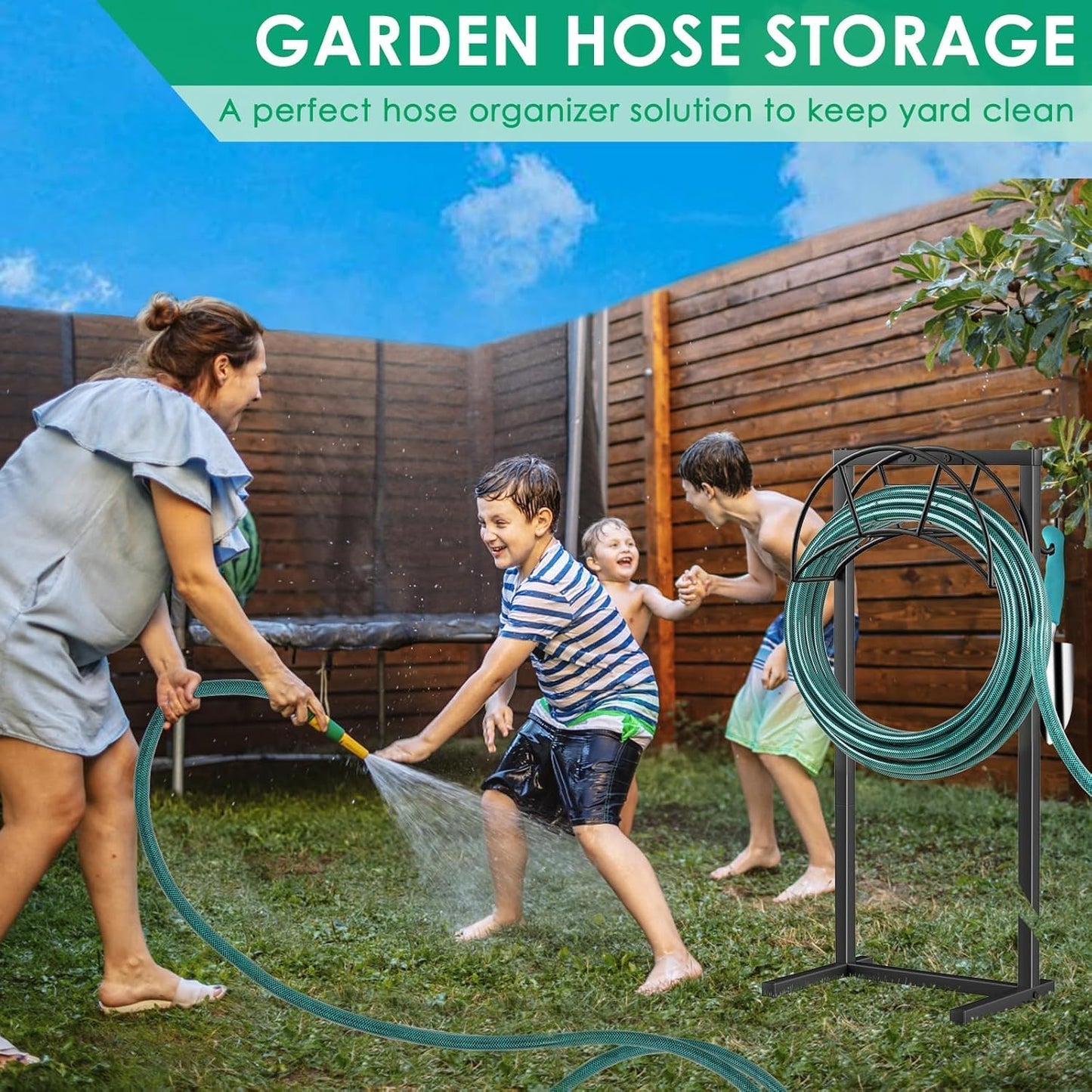 TomCare Garden Hose Holder 4 Spikes Garden Hose Reel Hose Stand Upgrad