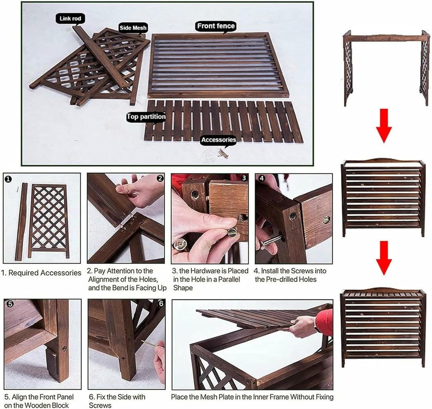 Wooden Air Conditioner Fence Screen,Wooden Air Conditioning Cover,Outdoor Plant Display Rack,Flower Stand Louvered,Top Deepened Planter for Outside Units/Hide Air Con (Size : 120x58x100cm)