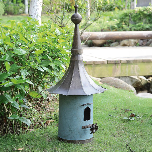 Creative Co-Op Cottagecore Free-Standing Decorative Metal Birdhouse fo