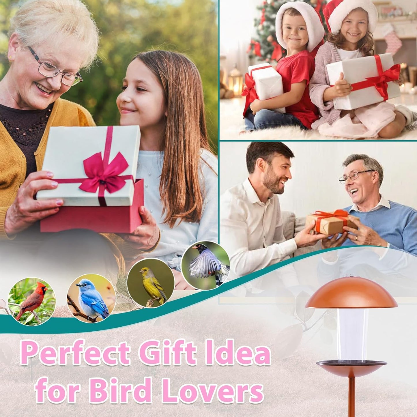 Goodeco Bird Feeder with Pole Standing - Metal Outdoor Bird Feeder for Wild Small Birds, Perfect for Yard Lawn Garden & Patio Decorations, Ideal Gifts for Mom Dad Grandparents (Round)