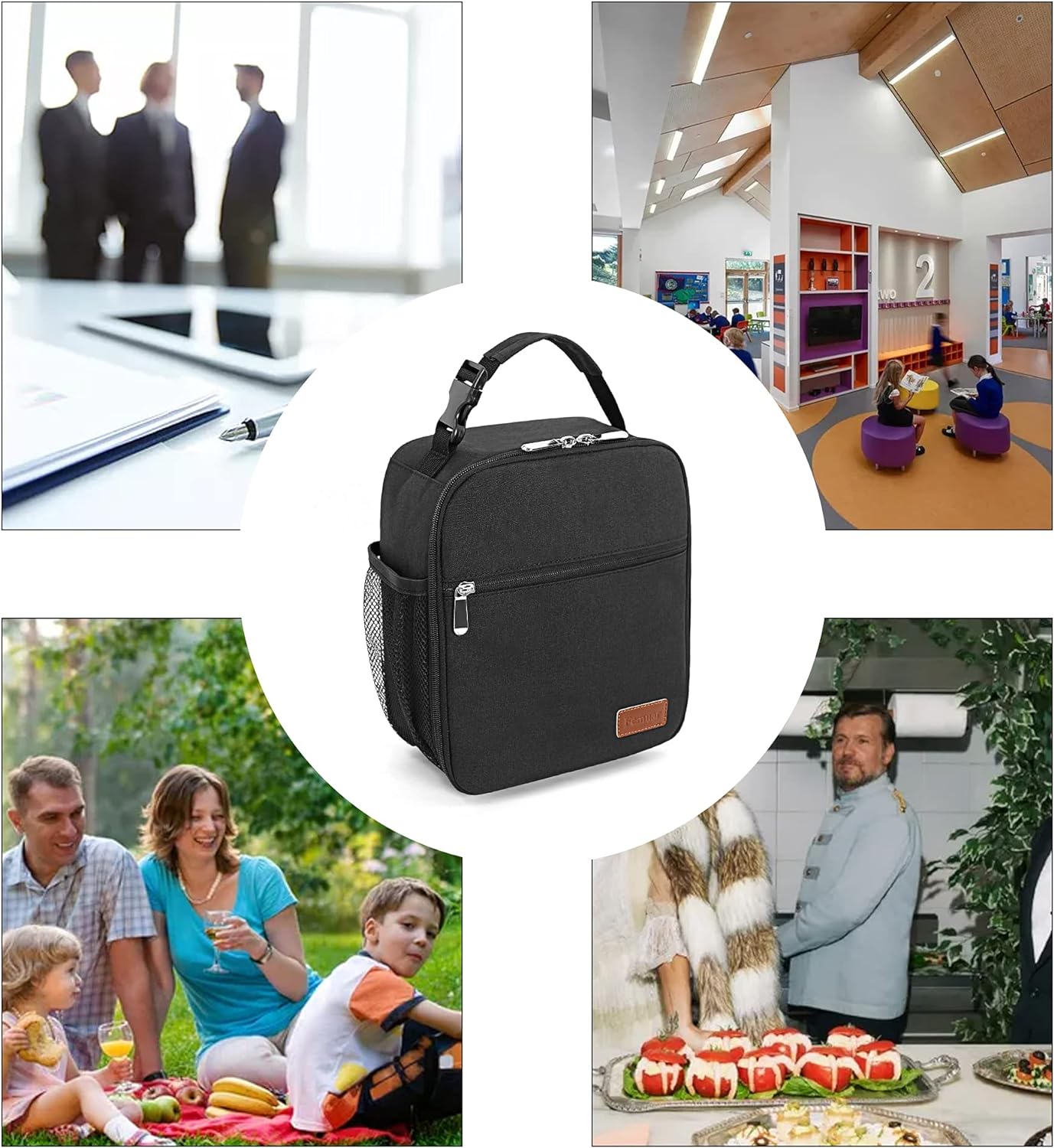 Femuar Lunch bag for Men Women Adults Small for Office Work Picnic - Reusable Portable Lunchbag, Black