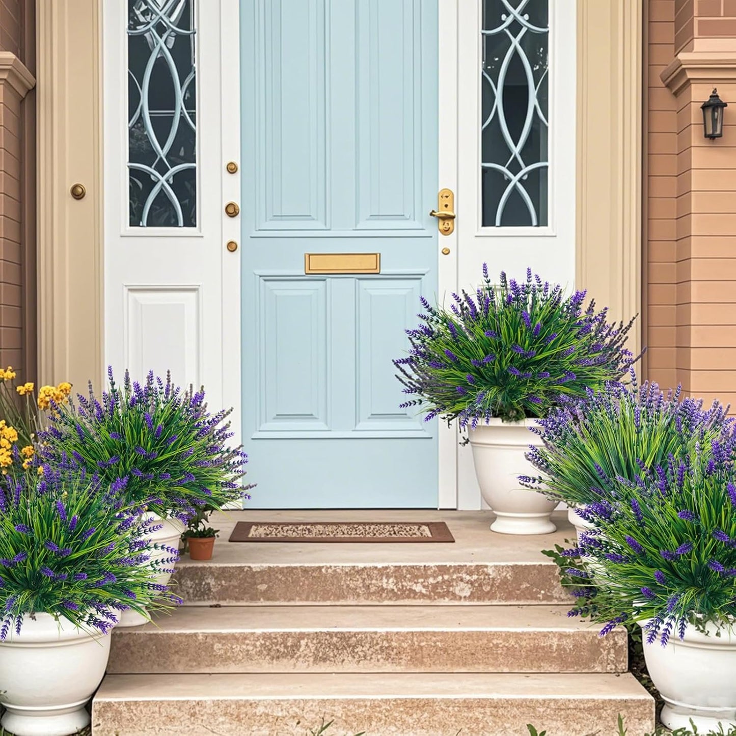 Fumwase 12 Bundles Artificial Plants Flowers for Outdoors Fake Monkey Grass No Fade Artificial Shrubs Bushes Greenery 14.2" Plastic Plants for Garden Home Front Porch Decor (Purplecolor)