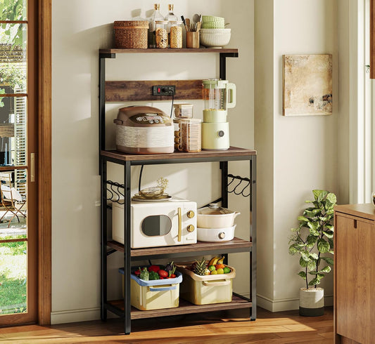 SUPERJARE Kitchen Bakers Rack with Power Outlet, Coffee Bar Table 4 Ti