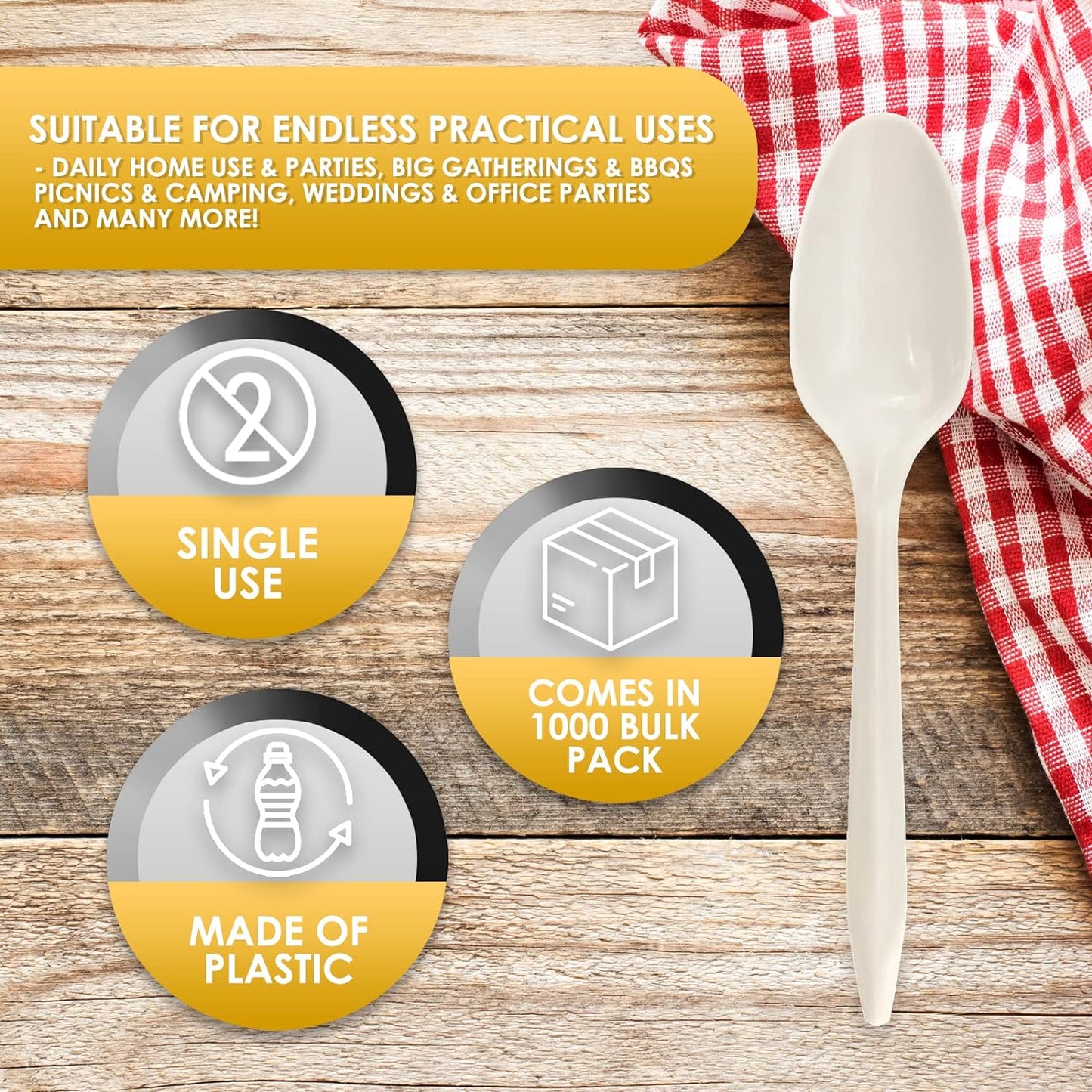 PAMI Bulk Plastic Spoons 1000 Count Disposable Medium Weight Sturdy Cu