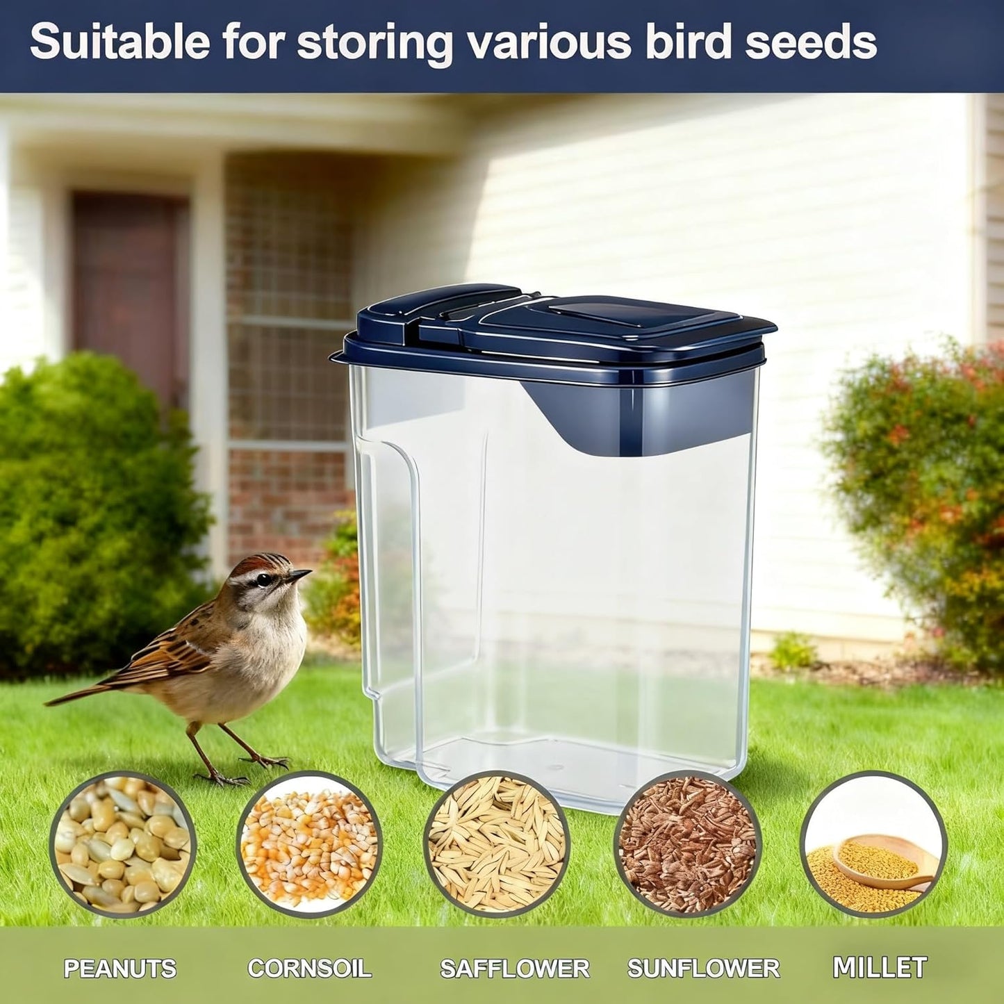 3L/100oz Bird Seed Storage Container,Pet Food Storage Containers with Pour Spout,Cereal Dispenser,Holds up to 3~4Lbs-Easy Grip and Fill Bird Feeders-Ideal for Storing Sunflower Seed