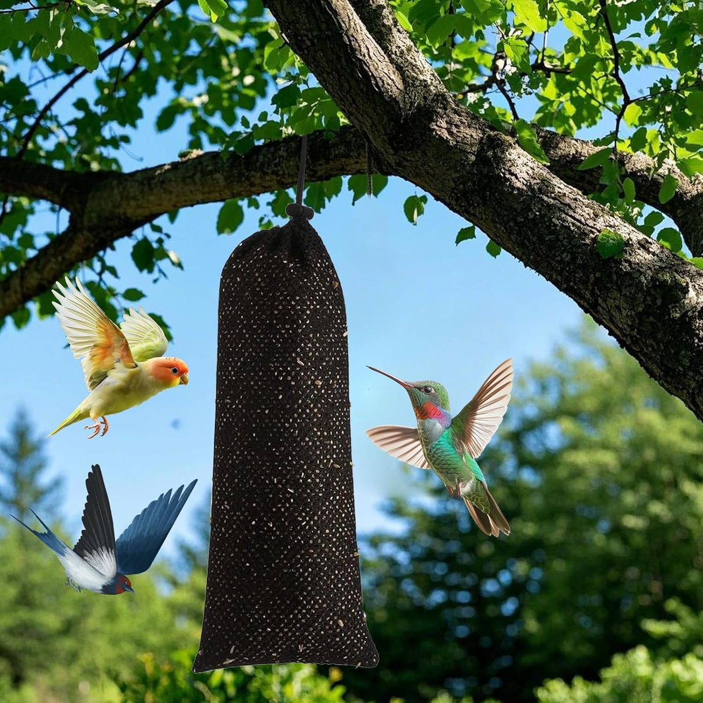 8 PCS Finch Sock Feeder, 3.9" x 15.7" Thistle Seed Feeder Sacks, Bird Food Supply Tools, Outdoor Garden Yard for Wild Finch Feeding(Black)