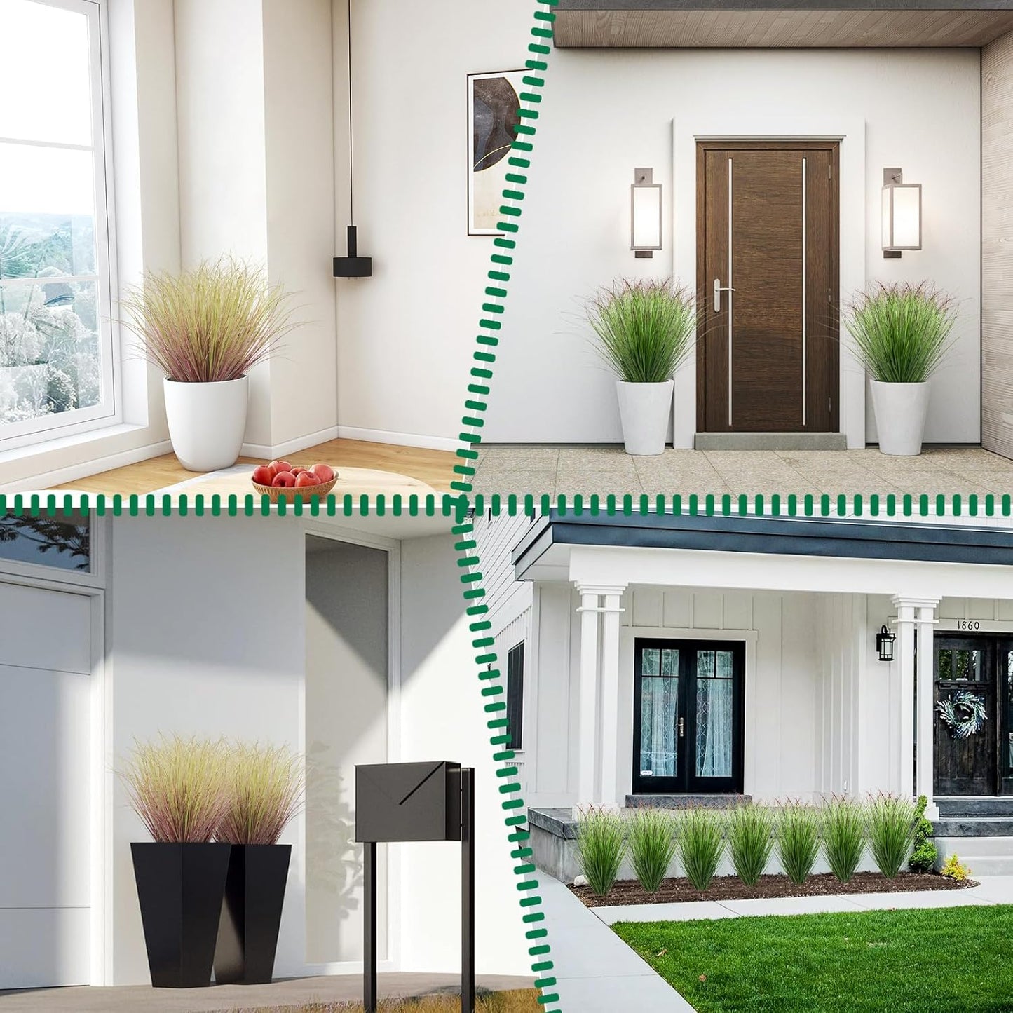16 Bundles Artificial Grass Plants Outdoor Tall Faux Shrubs Greenery Stems Fake Onion Grasses Wheat Grass UV Resistant Faux Bushes Plant for Garden Indoor Office Home Decor(Red-Tipped Green)