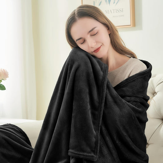 BEDELITE Fleece Blanket Black Throw Blankets for Couch & Bed, Luxury P