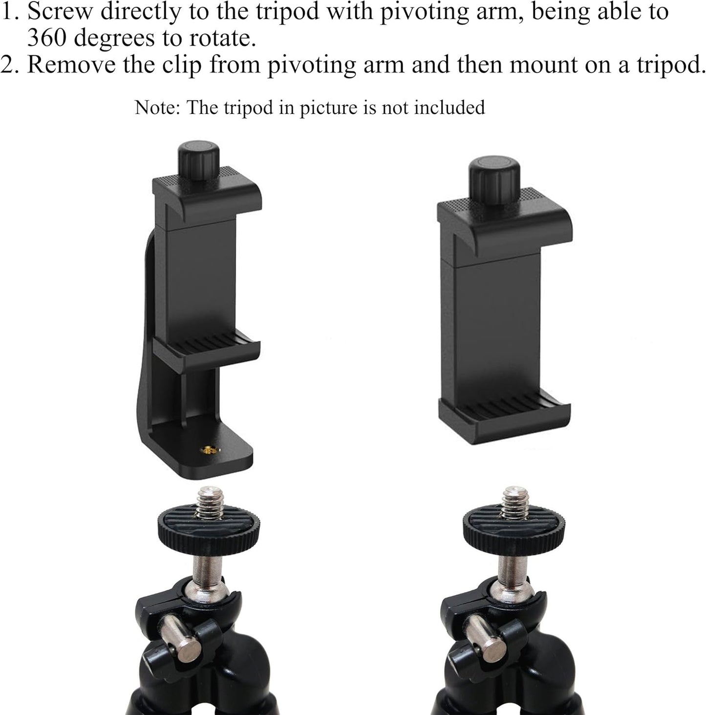 Ailun Phone Holder/Vertical and Horizontal Tripod Mount Adapter Rotatable Bracket with 1/4 inch Screw, Adjustable Clip for iPhone, Android Cell Phone, Selfie Stick, Camera Stand