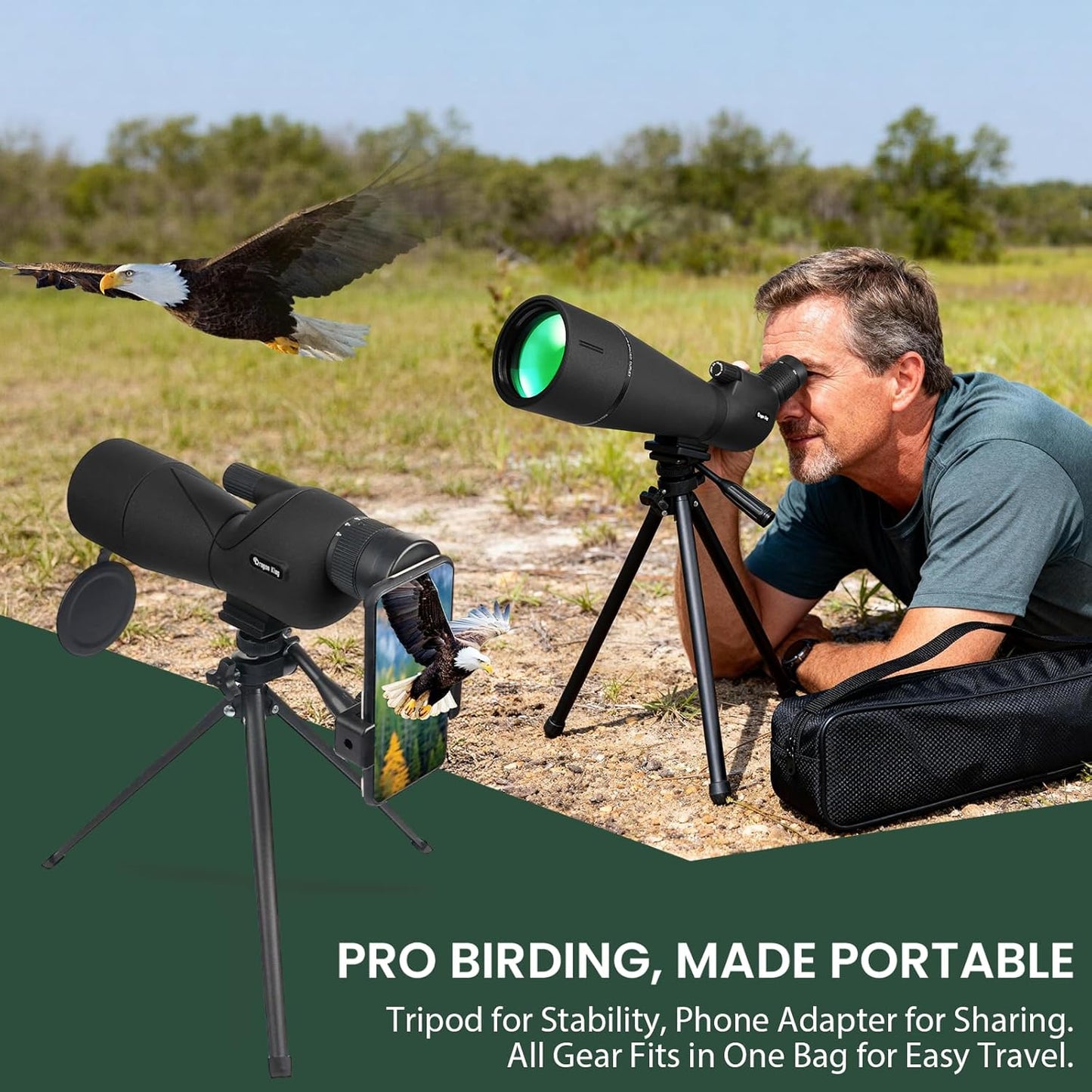 BIBIRE 25-75x60/80 HD Spotting Scope, BAK4 Waterproof Spotter Scope with Tripod and Phone Adapter for Birdwatching, Wildlife Wiewing Stargazing