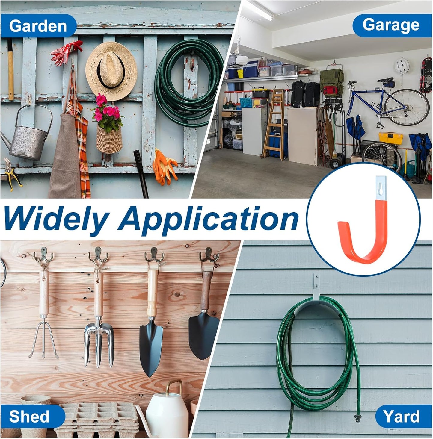 uxcell 2 Pcs 5.91x3.54 Inch Garage Hanging Hooks, Heavy Duty Utility J Hooks, Wall Mount Hooks, Tool Hangers for Garage, Garden, Tools Storage, Orange