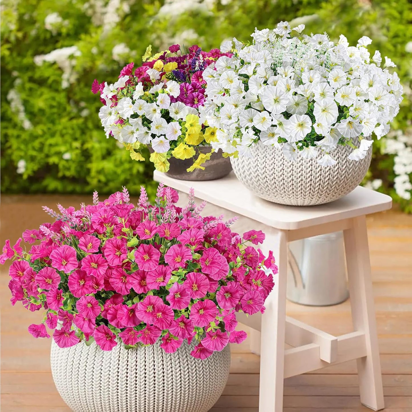 Artificial Fake Plants Flowers for Outdoor ,12 Bundles Faux Morning Glory Lavender UV Resistant Look Real Silk Flowers for Planter Pot Home Front Door Porch Patio Yard Spring Summer Decoration,Pink