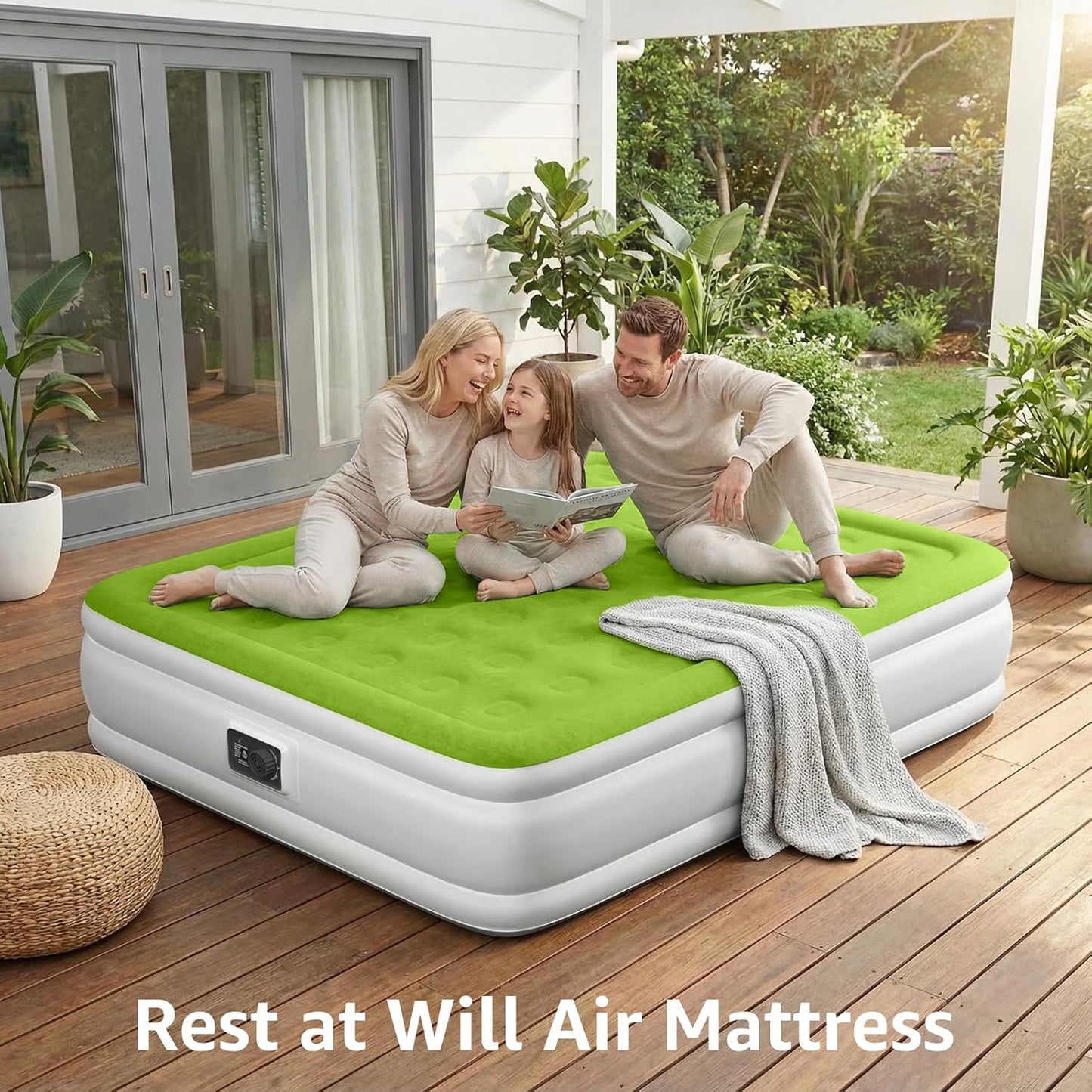 YENING Full Size Air Mattress with Built in Pump Raised Double Blow up Bed Inflatable Camping Airbed Electric 18 Inch Tall