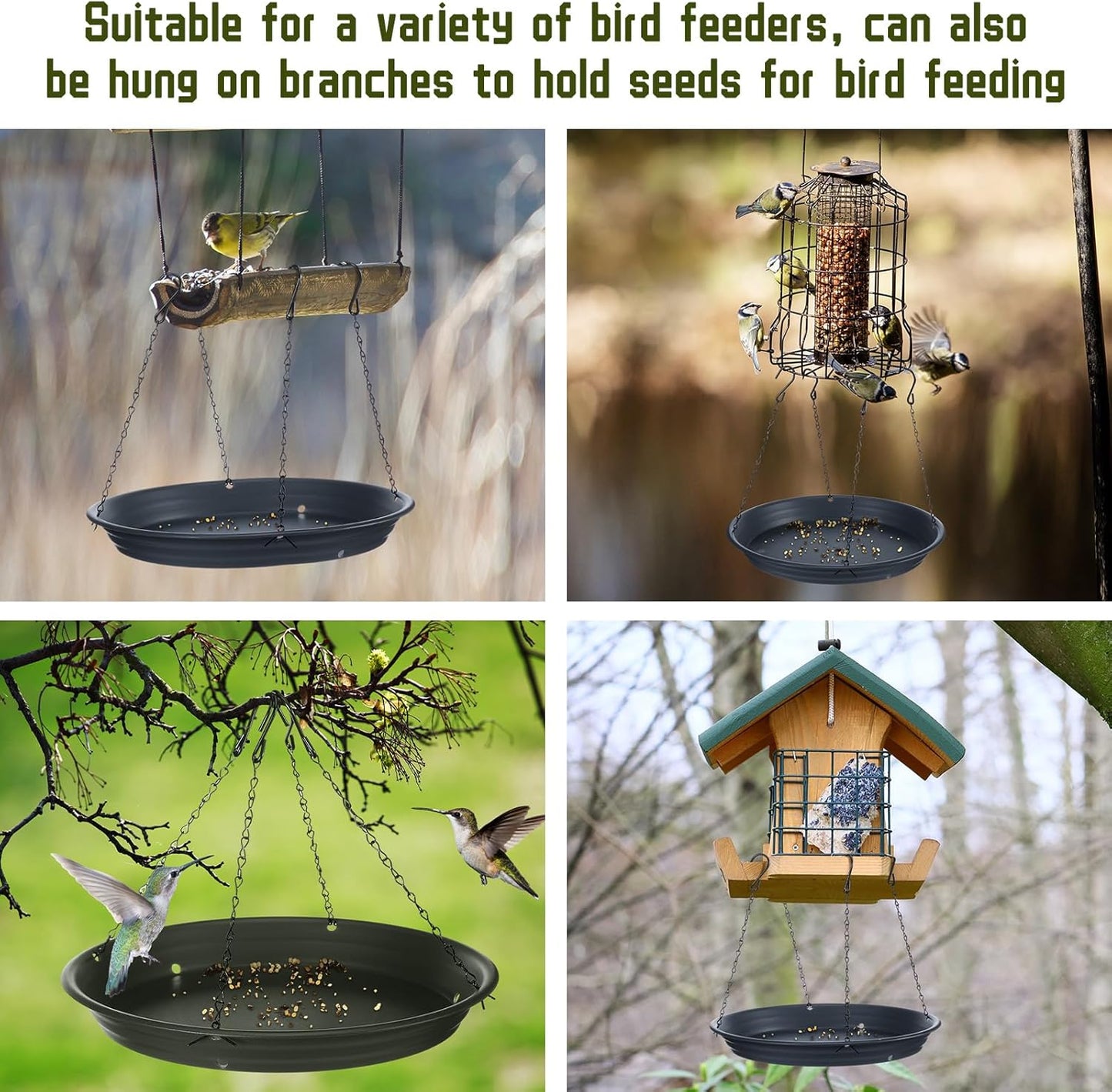 2 Sets 12.8'' Bird Seed Catcher Tray Platform Bird Feeder Large Hanging Tray Fits Most Feeders Catches Most Falling Seed and Husk Outdoor Yard Garden Backyard for Attracting Birds, Black