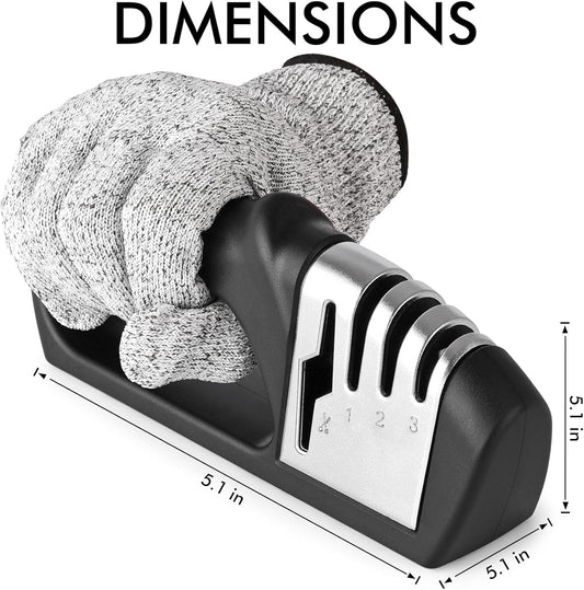 HOTEC 4in1 Knife Sharpener, 3 Stage Manual Sharpener for Sharpening Kitchen Knives 1 Stage for Scissors- Ceramic Stone, Tungsten Carbide Plates, Diamond rods