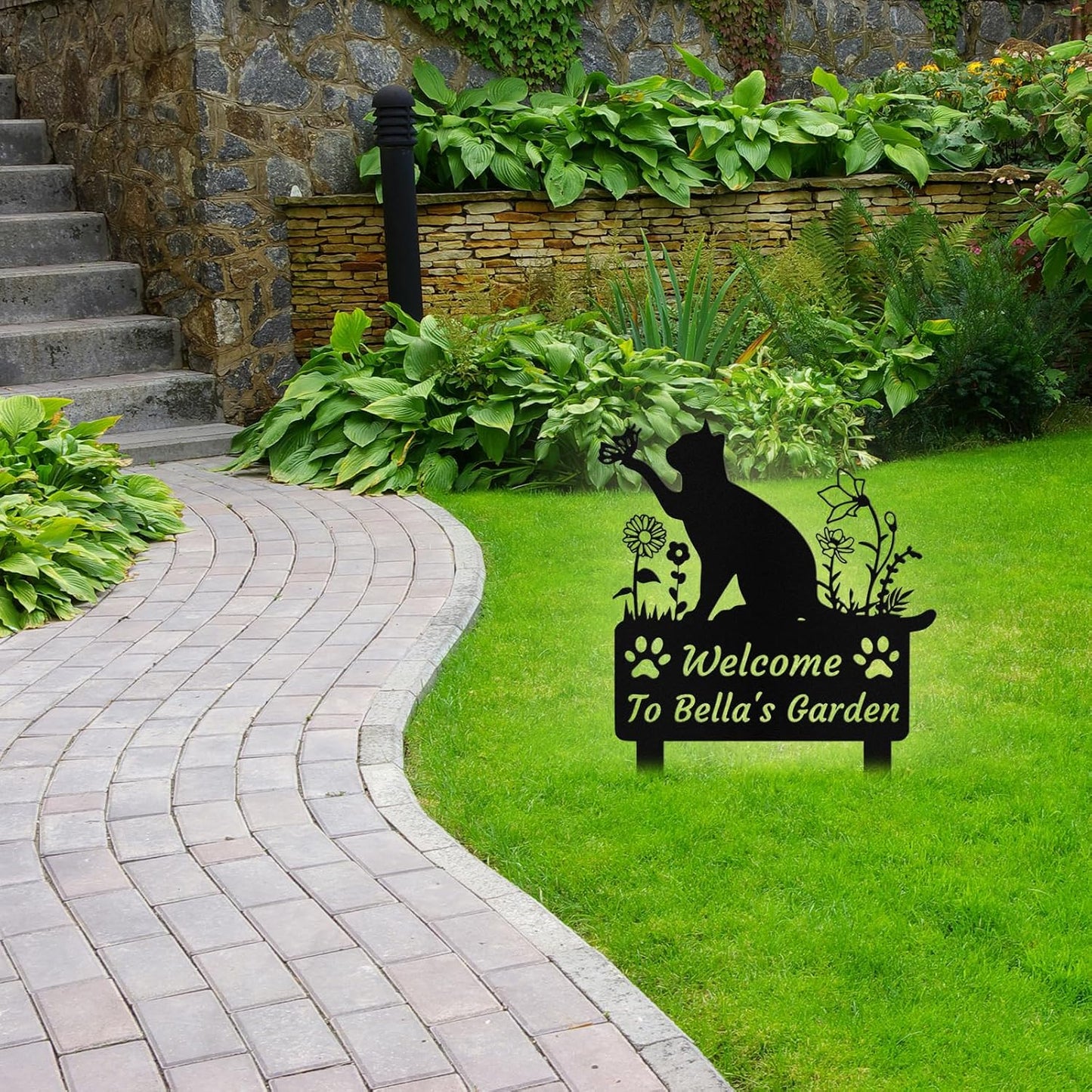 Custom Metal Cat Garden Sign with Stake, Personalized Garden Sign for