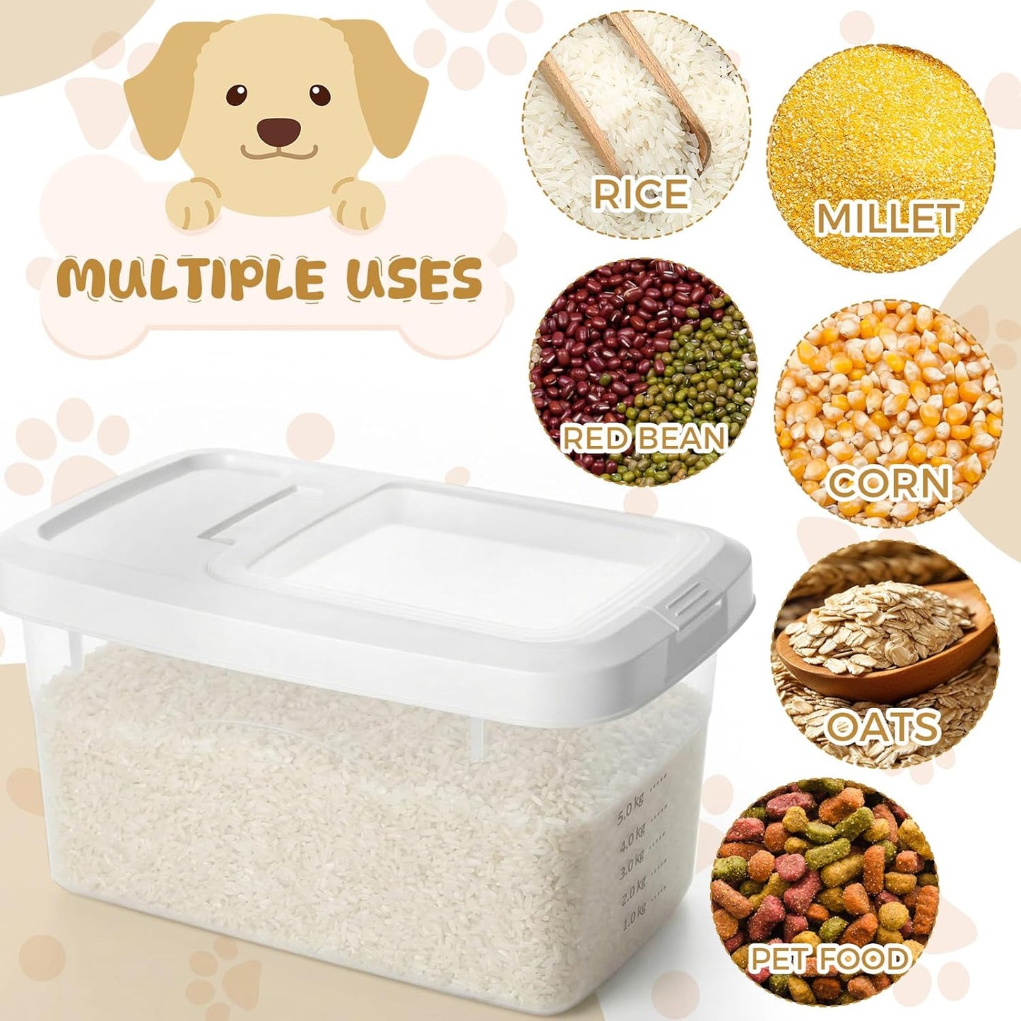 2 Pack Airtight Dog Food Storage Container, 16.5 Lbs Clear Pet Food Storage Bin with 2 Measuring Scoops for Pet Dog Cat Rice Grain Treat