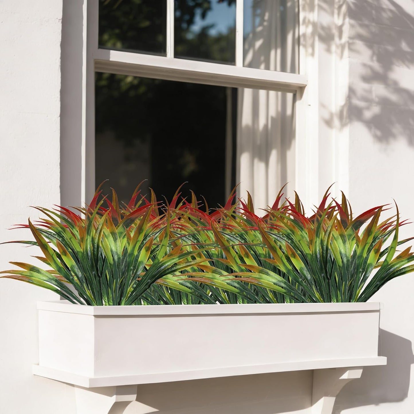 32 Pcs Faux Plants Indoor, Red & Orange Fake Outdoor Plants Gladiolus Grass, Fake Greenery for Wedding Décor Photography Home Garden Porch Patio Decoration