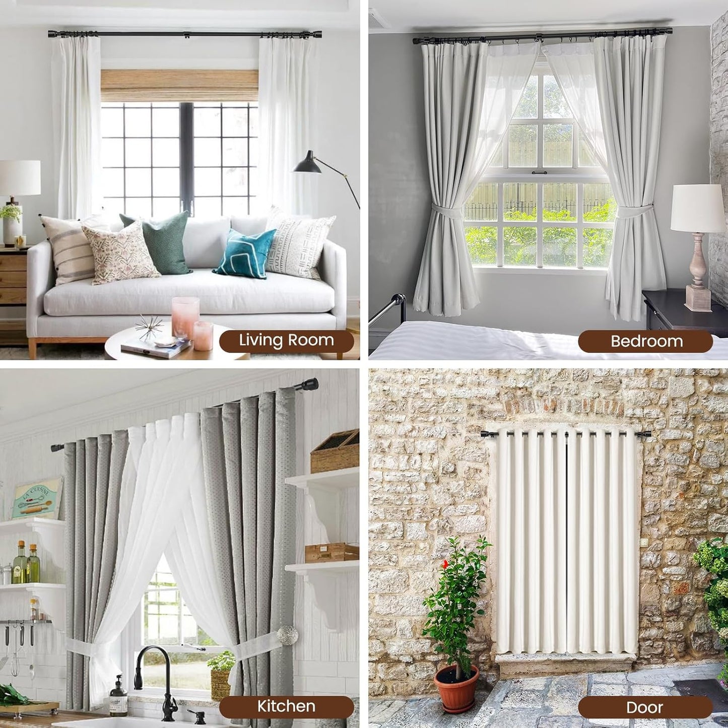 1” Diameter Curtain Rods Itself is 30 to144 inch 1 Pack Fit 30-142 inch, 66 to 120 inch Window with Heavy Duty Adjustable Rod Matte Black Splicing Metal Extra Long Curtain Rod for Windows