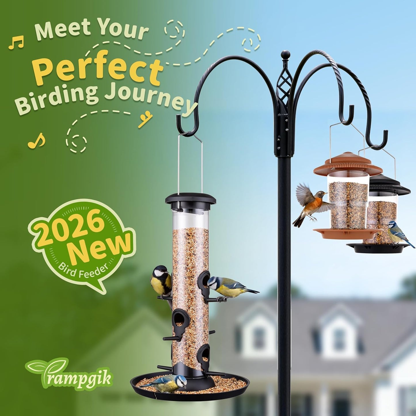 Bird Feeders for Outdoors Seed Catcher,6 Port Wild Bird Feeders with T